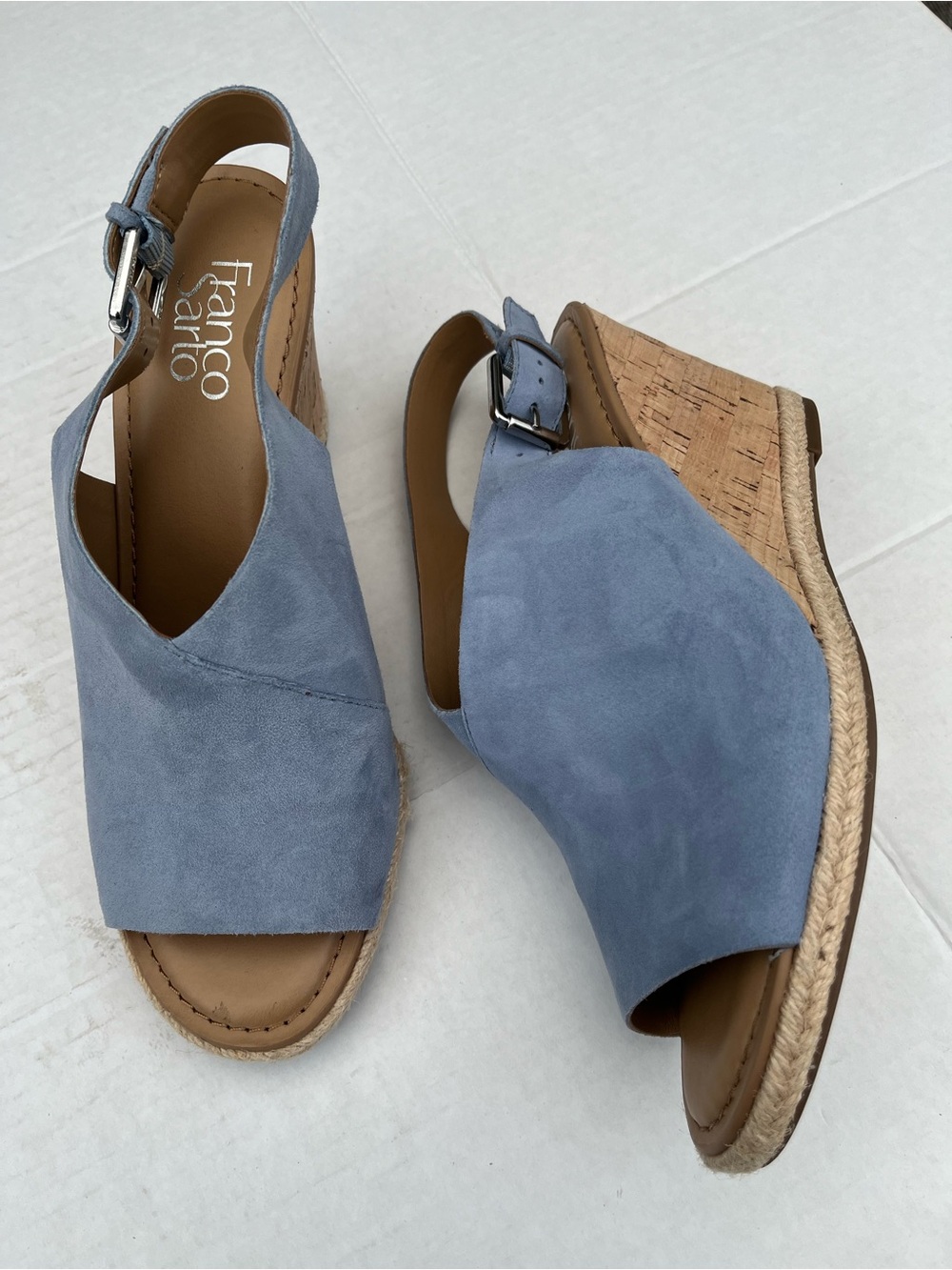 Franco Sarto Blue Suede Wedge Sandals Size 8.5